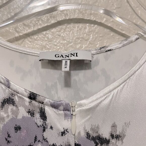 GANNI Cameron Fluted Floral Printed Satin Maxi Dress Size EU 34 US XS - Picture 9 of 12